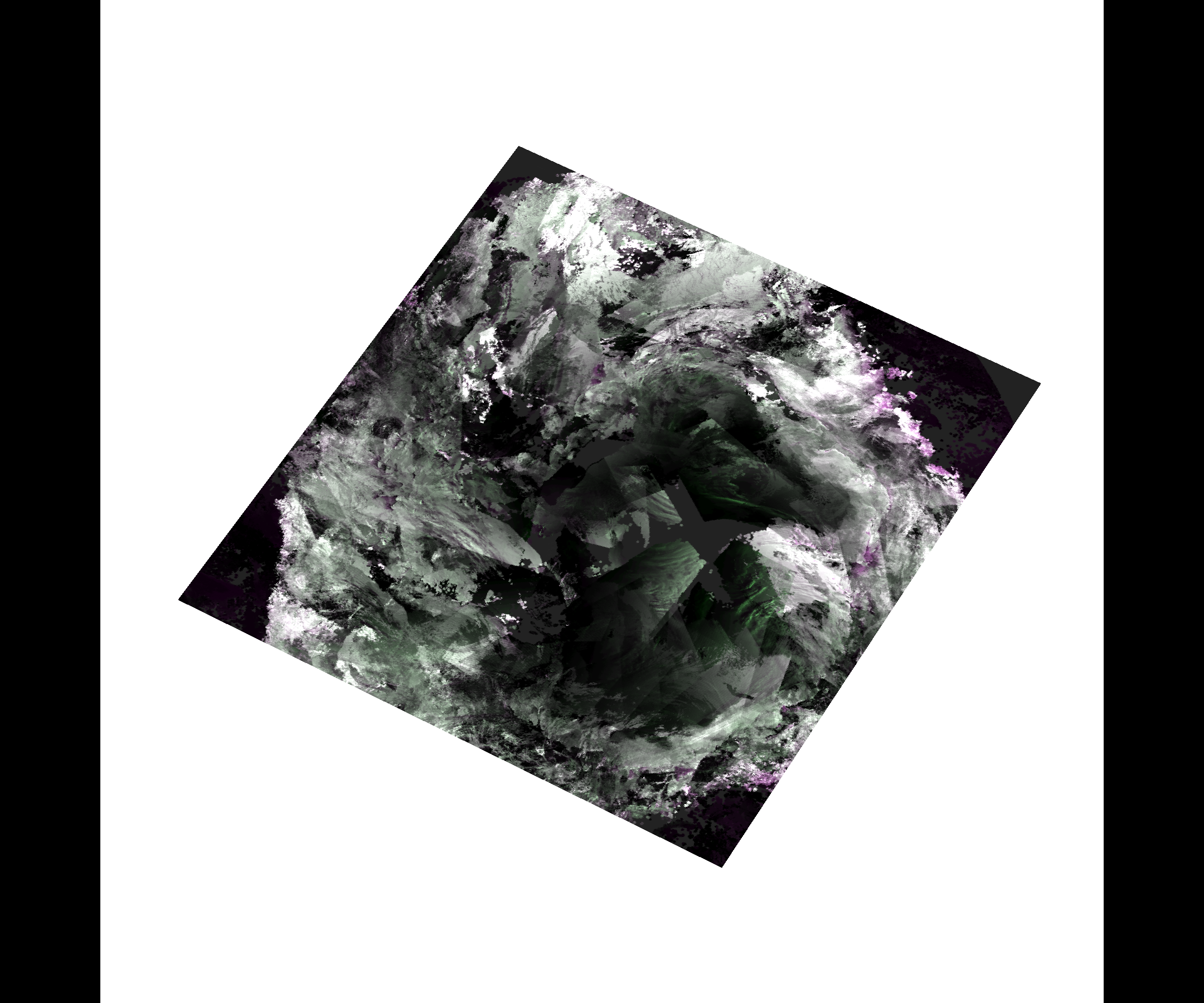 南極大陸 冬の鳥瞰図(NOAA-21 VIIRS × REMA DEM、2024年7月〜9月、極点周辺に花びら状の明暗パターン)